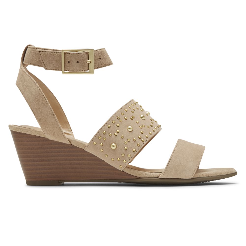 Rockport Canada Total Motion Taylor Studded - Womens Wedges Sandals Beige (GKW469571)